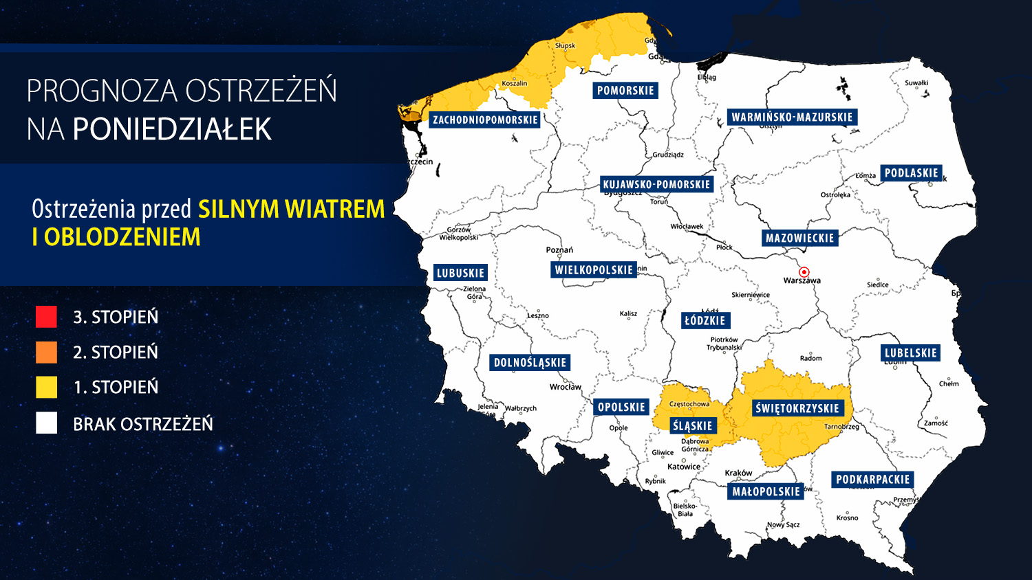 Prognoza zagrożeń na poniedziałek