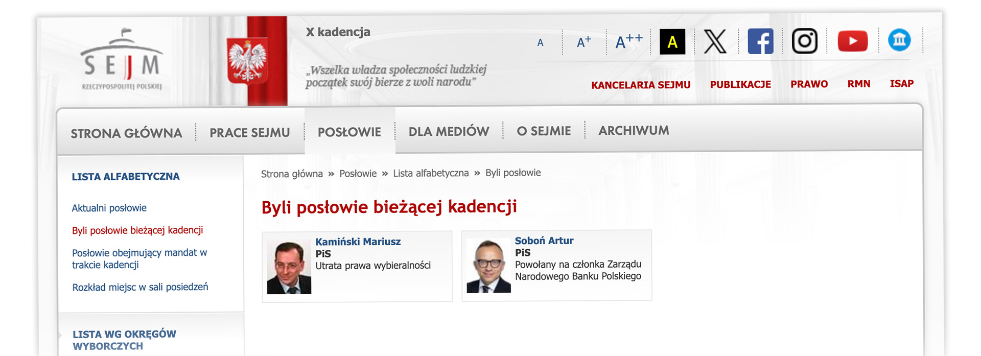 Informacja o Mariuszu Kamińskim na stronie Sejmu 