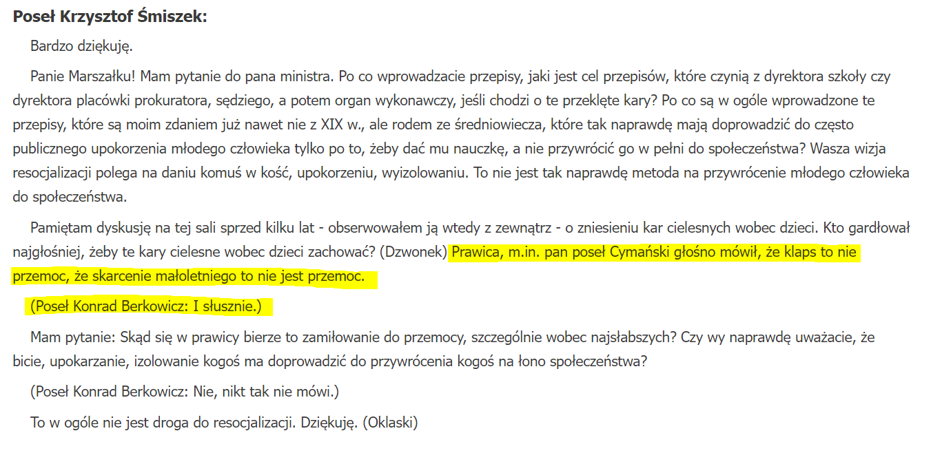 Fragment wystąpienia sejmowego z czerwca 2022 roku