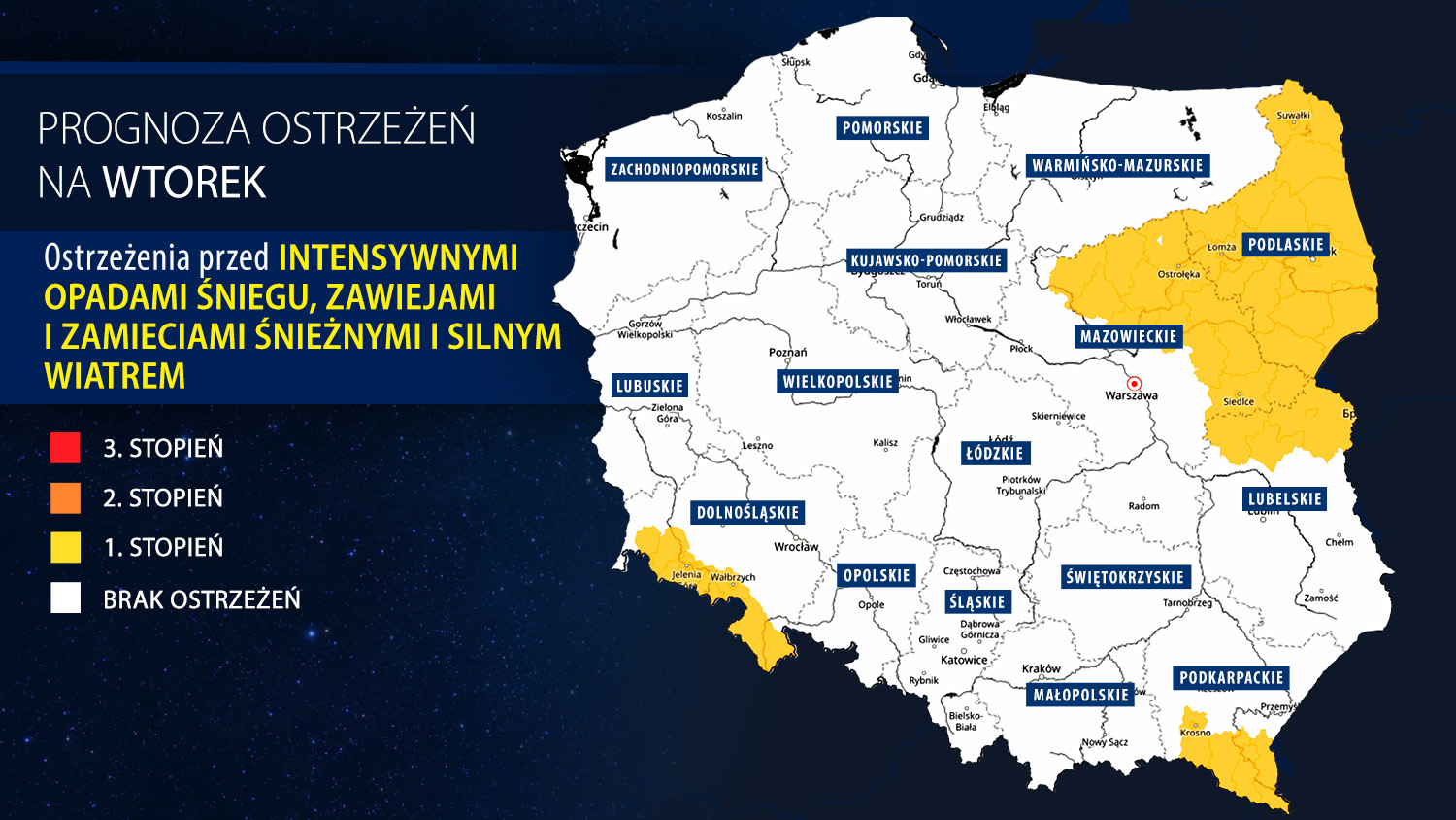 Prognoza zagrożeń IMGW na wtorek