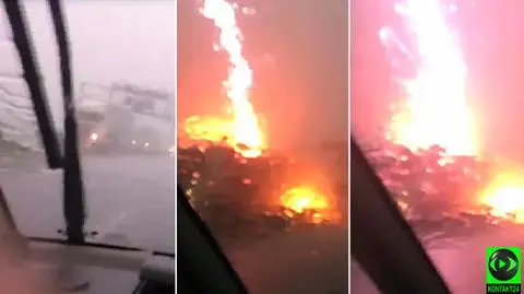 Huk, linia ognia i iskry. Niesamowite nagranie z uderzenia pioruna na A8