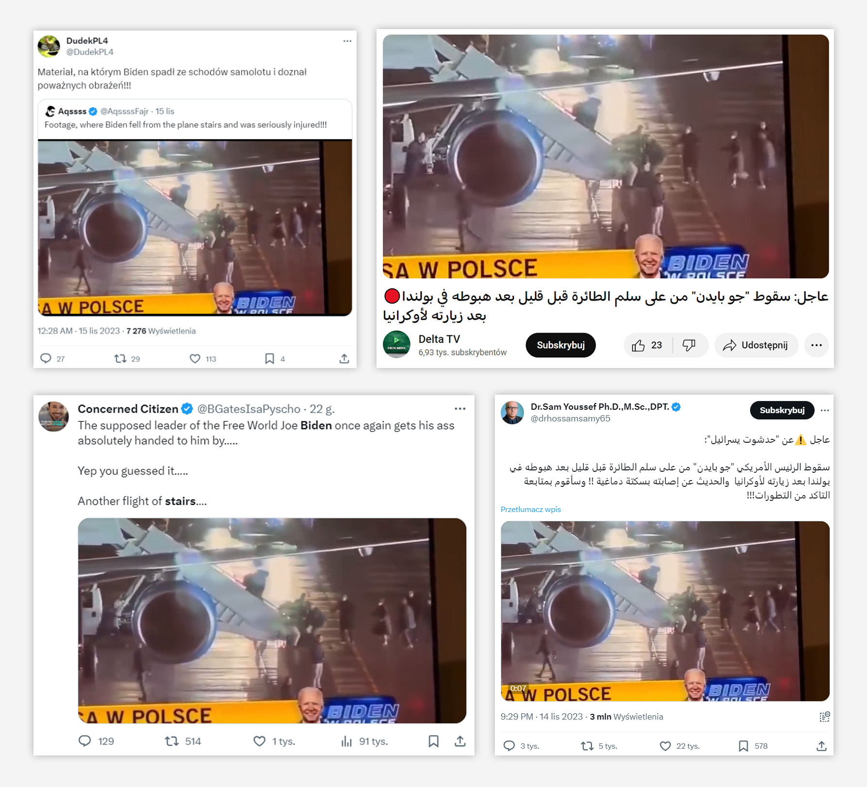 Internauci błędnie twierdzą, że na filmie widać spadającego ze schodów prezydenta