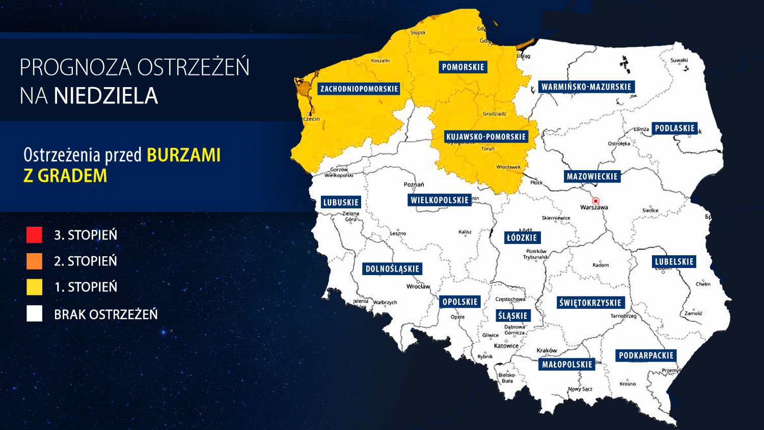 Prognoza zagrożeń IMGW na niedzielę