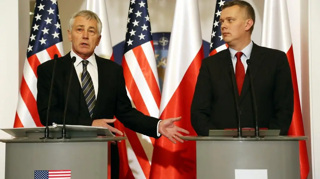 Konferencja prasowa Tomasza Siemoniaka i Chucka Hagela 