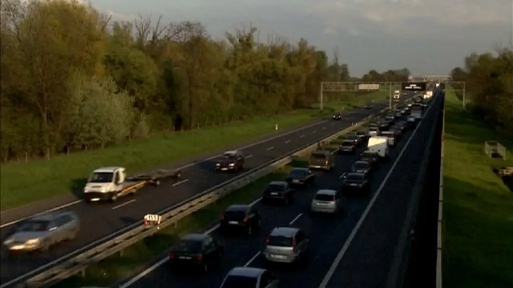 Korek na autostradzie A4 koło Wrocławia