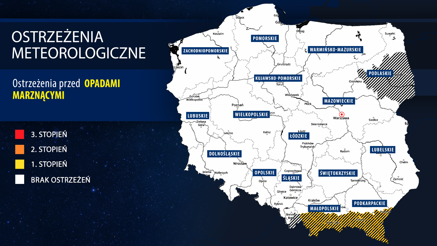 Alerty IMGW na środę 13.12