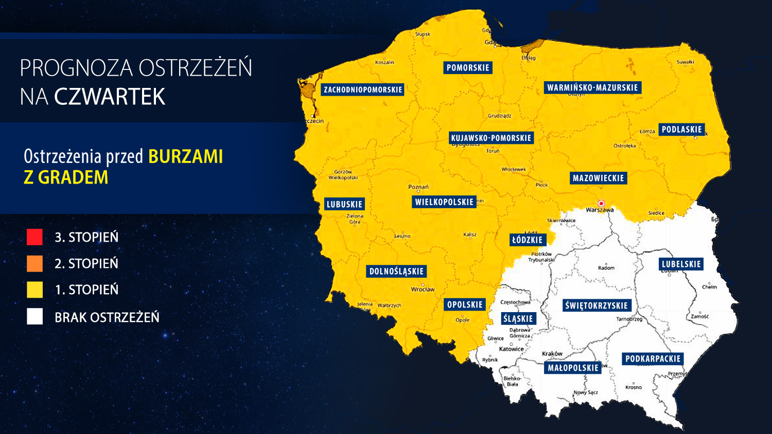 Prognoza zagrożeń IMGW na czwartek