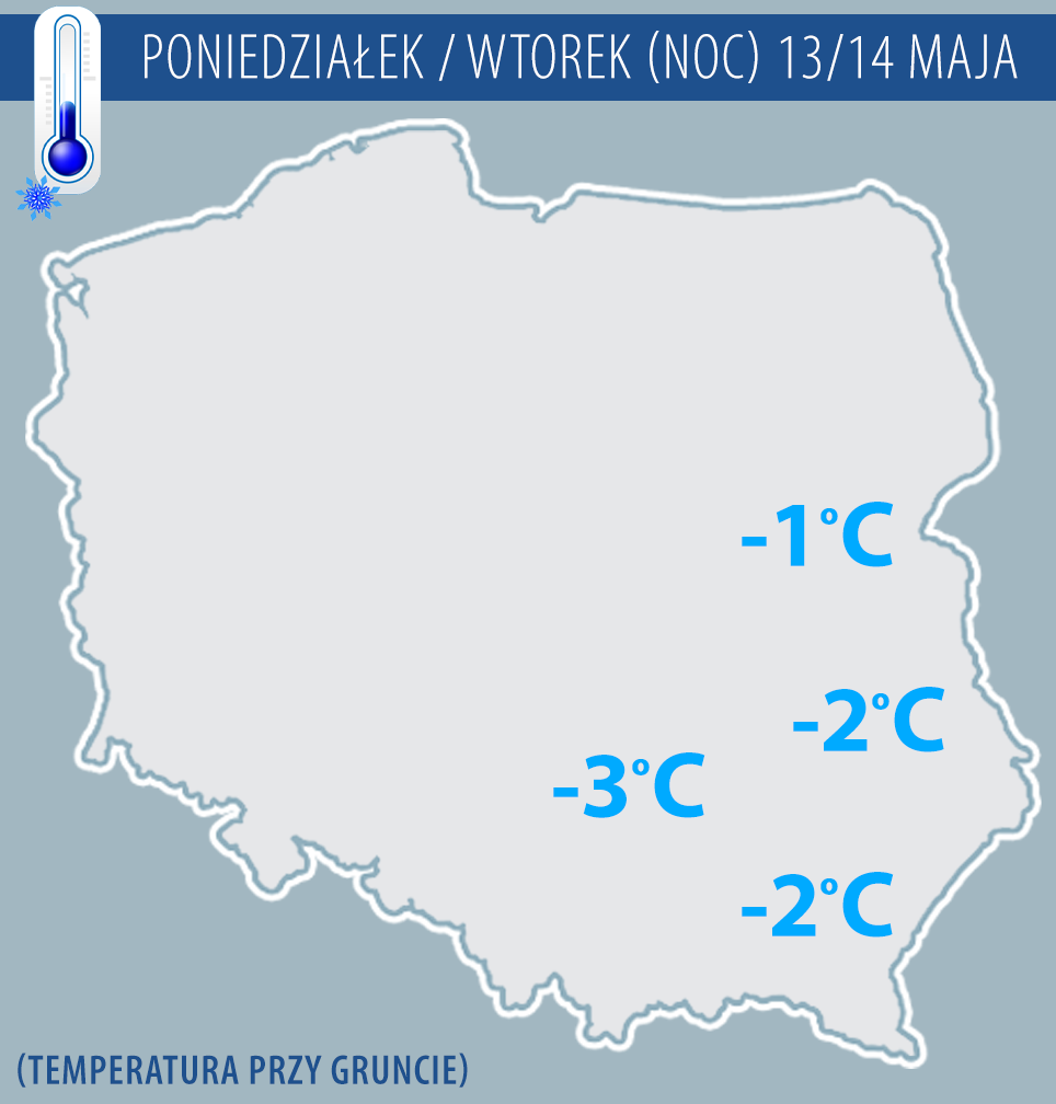 Temperatura w nocy z poniedziałku na wtorek (13/14 maja)