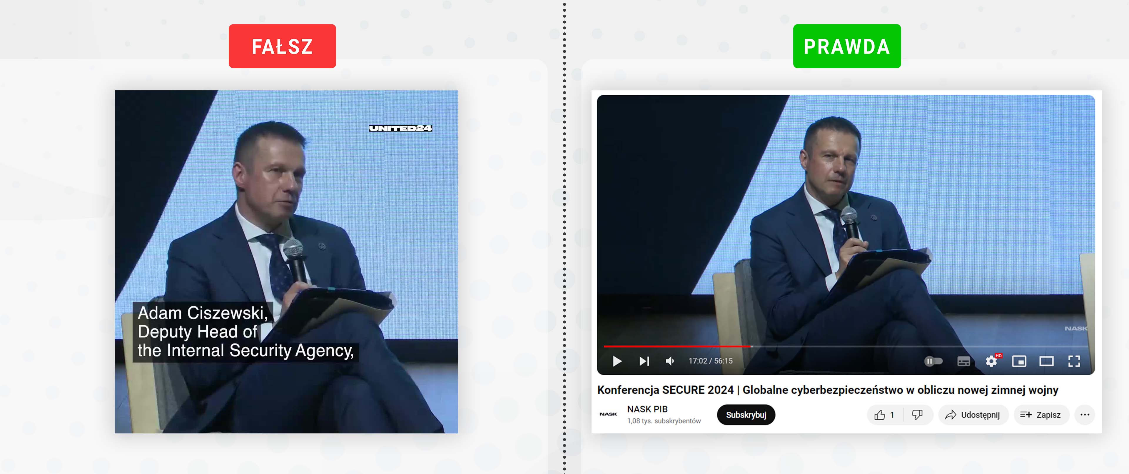 Przykład 6: kadr z wiceszefem polskiego ABW pochodzi z Konferencji SECURE 2024