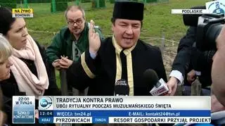 Mufti Tomasz Miśkiewicz odpowiadał, że teologia nie pozwala muzułmanom na ogłuszanie zwierząt