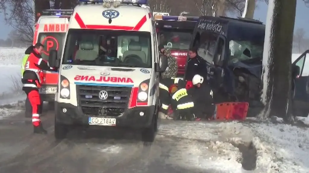 Na prostym odcinku drogi bus wjechał w drzewo 14 osób zostało rannych