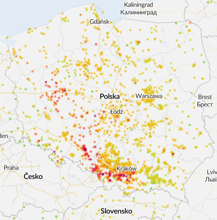 Jakość powietrza w Europie. Piątek 8.12, godz. 10