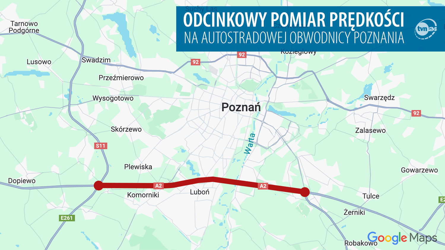 Odcinkowy pomiar prędkości na autostradowej obwodnicy Poznania