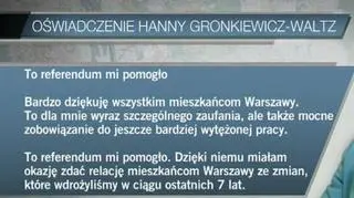 Oświadczenie Hanny Gronkiewicz-Waltz po referendum