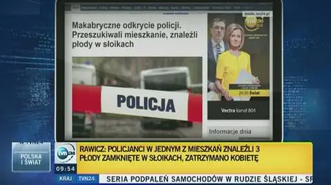 Policja znalazła martwe płody w słoikach