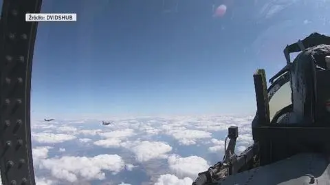 Polski F-16 i amerykański F-15 podczas defilady nad Katowicami w sierpniu 2019 roku. Wideo z kokpitu
