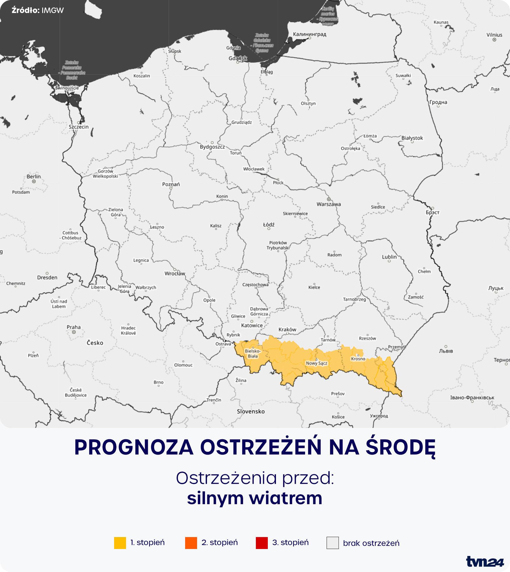 Prognoza ostrzeżeń na środę
