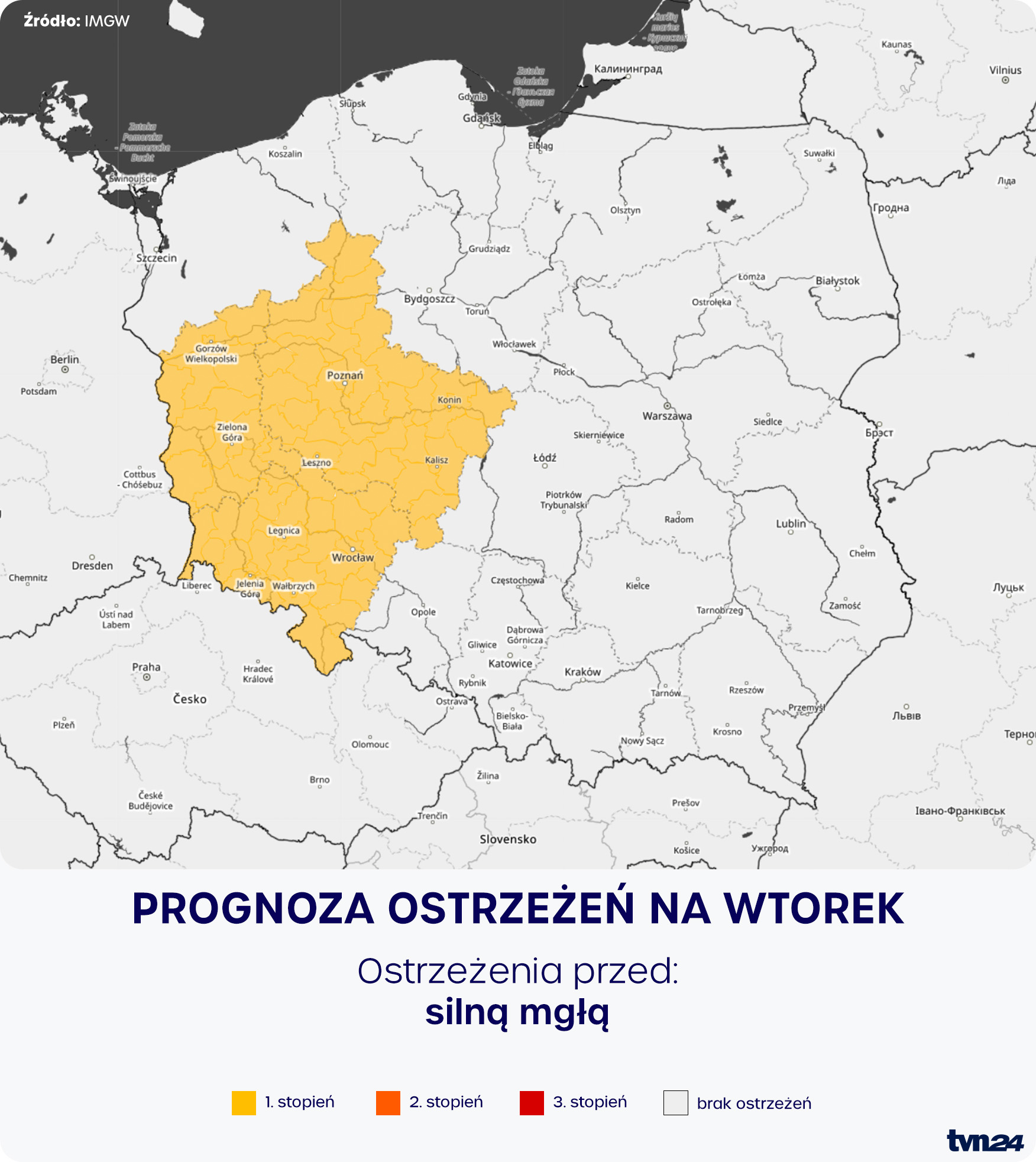 Prognoza ostrzeżeń na wtorek