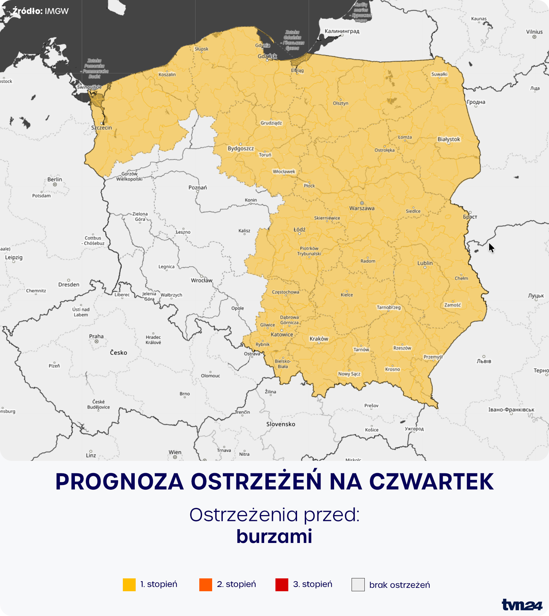 Prognoza zagrożeń IMGW na czwartek