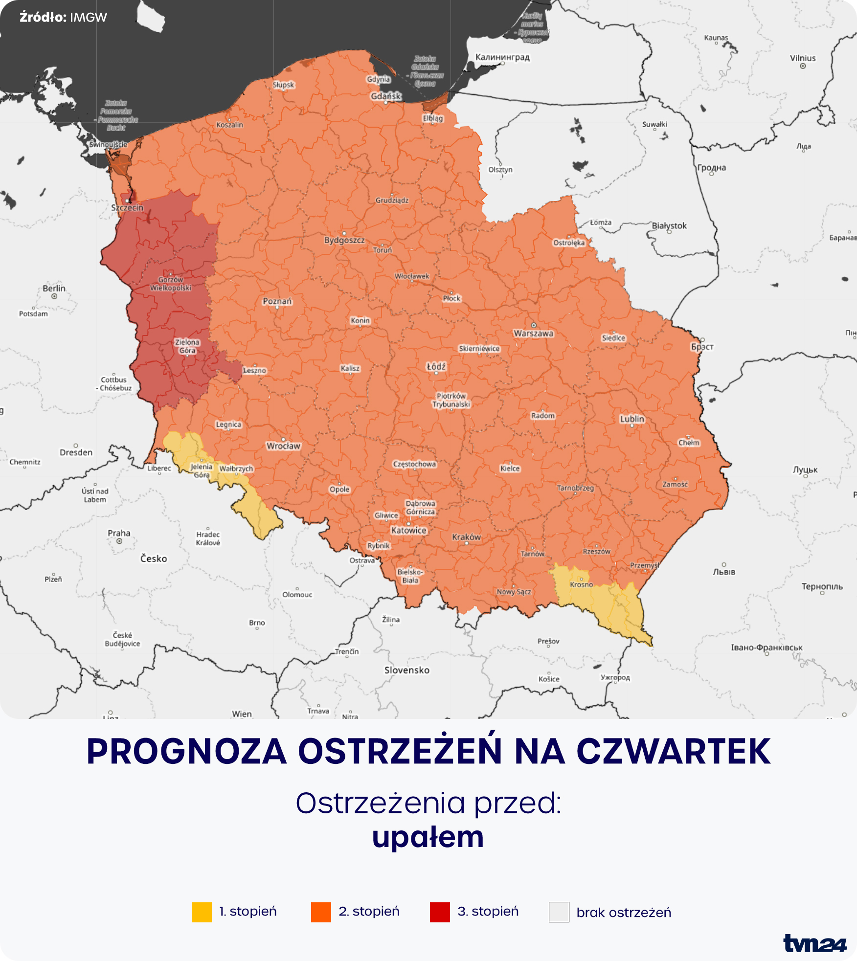Prognoza zagrożeń IMGW na czwartek