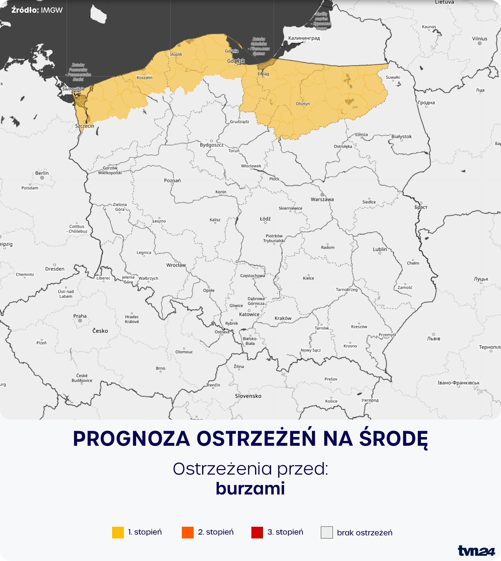 Prognoza zagrożeń IMGW na środę