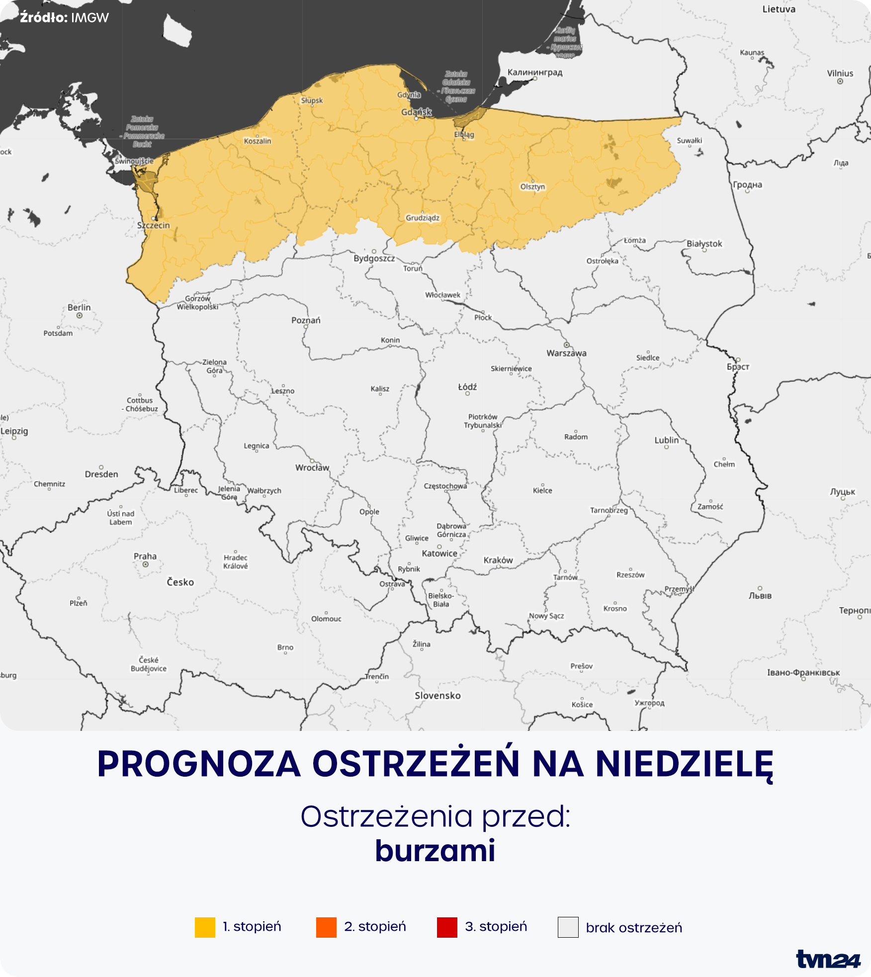 Prognoza zagrożeń meteorologicznych na niedzielę