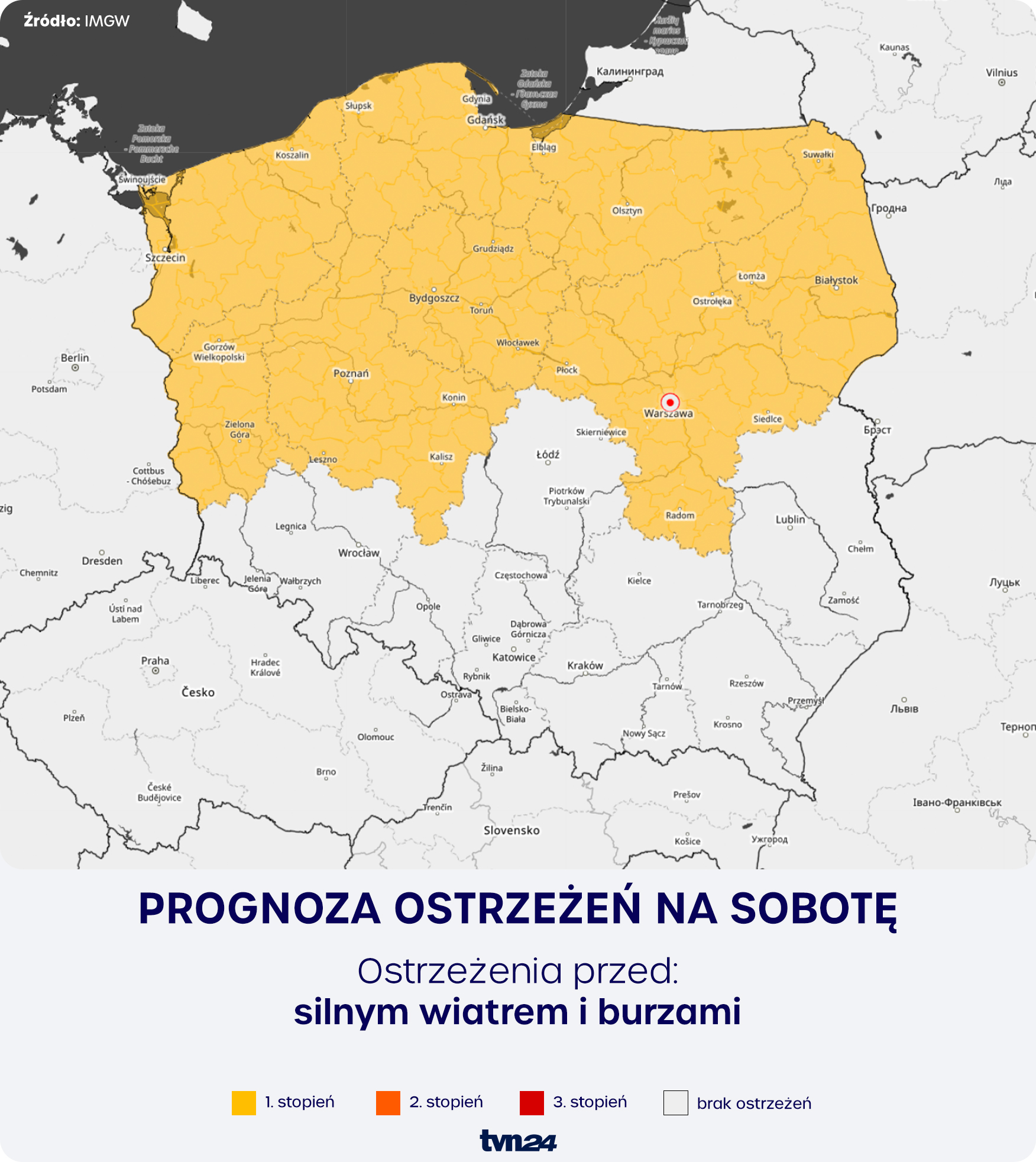 Prognoza zagrożeń meteorologicznych na sobotę