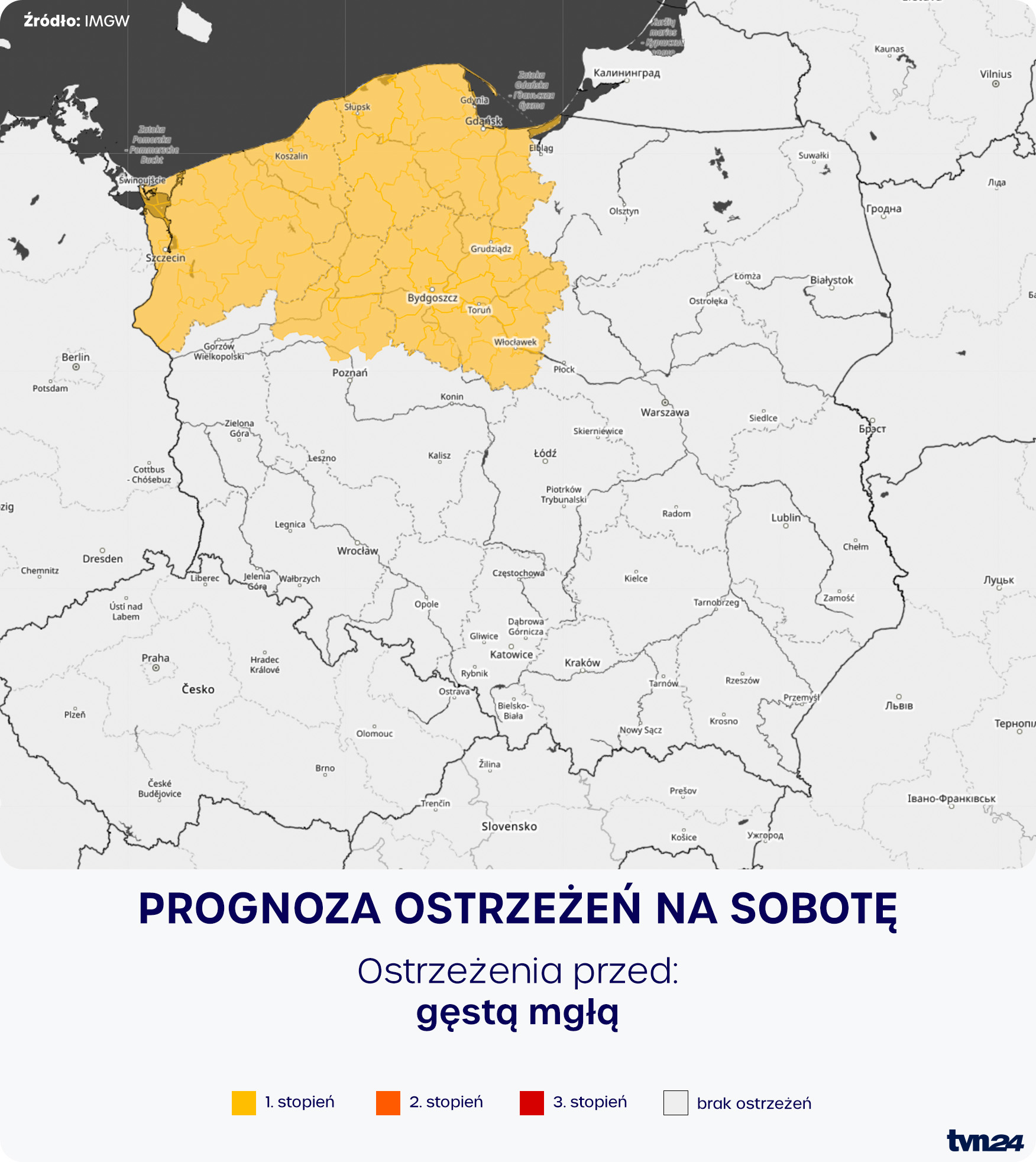 Prognoza zagrożeń meteorologicznych na sobotę