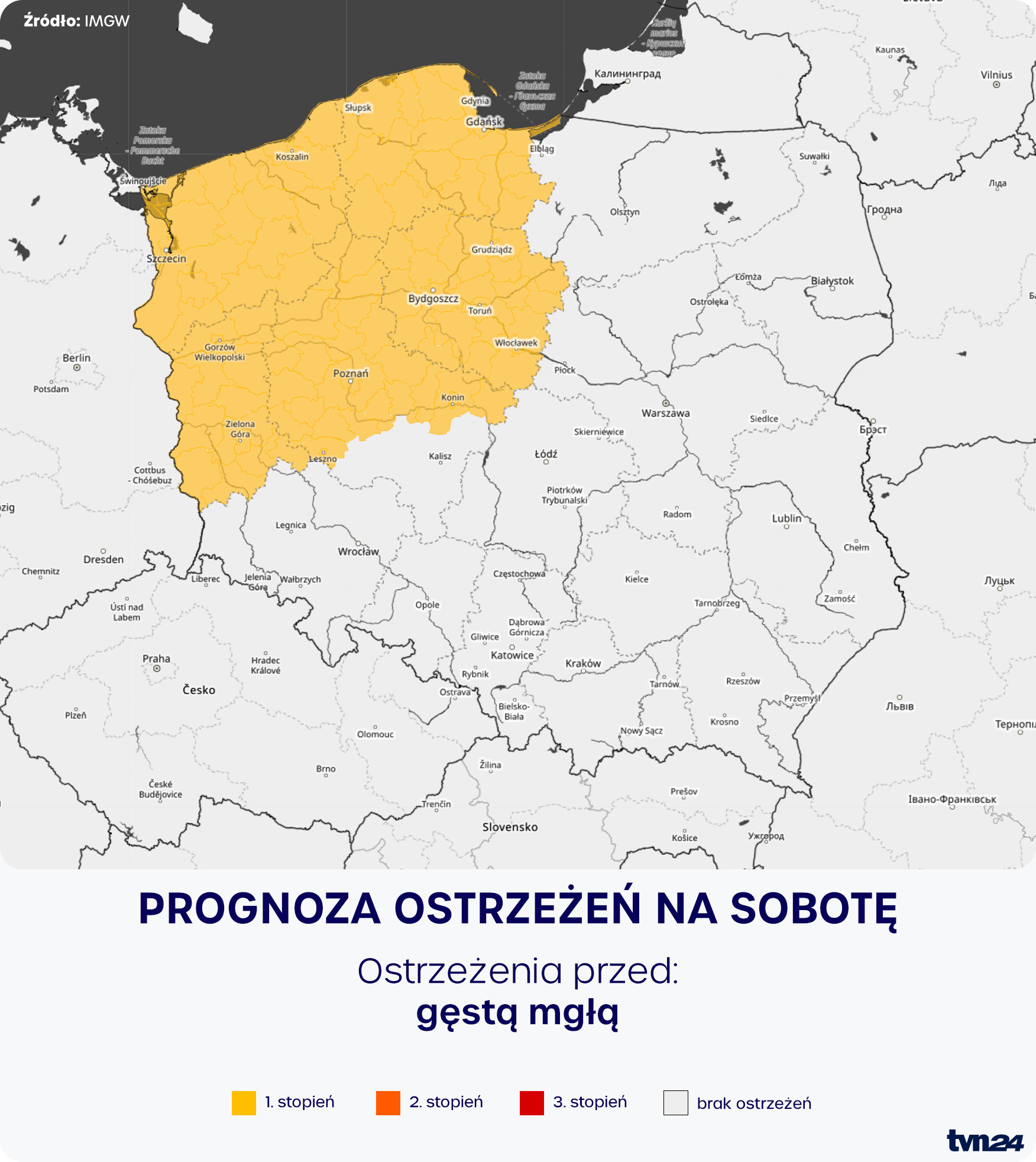 Prognoza zagrożeń meteorologicznych na sobotę