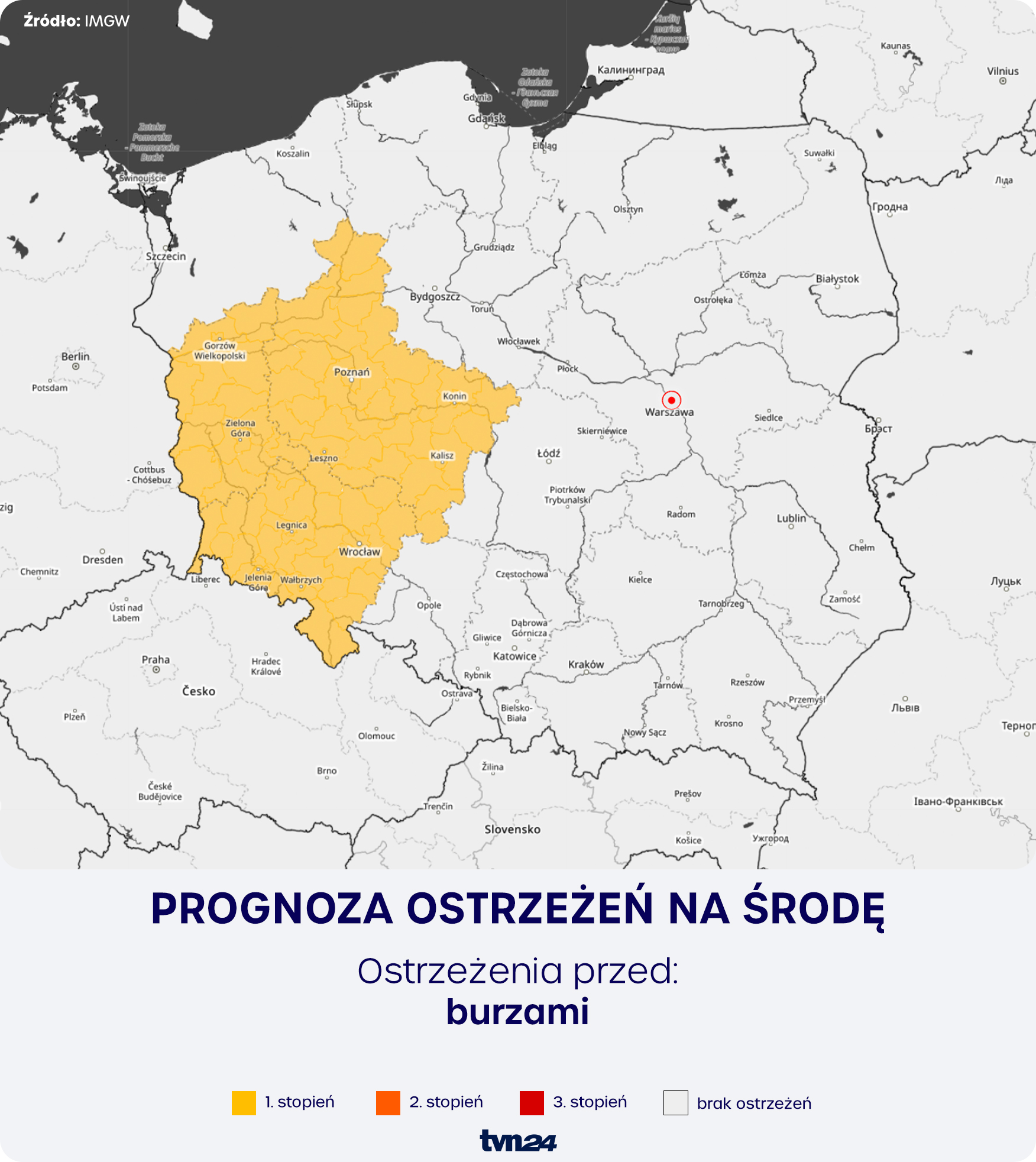 Prognoza zagrożeń meteorologicznych na środę