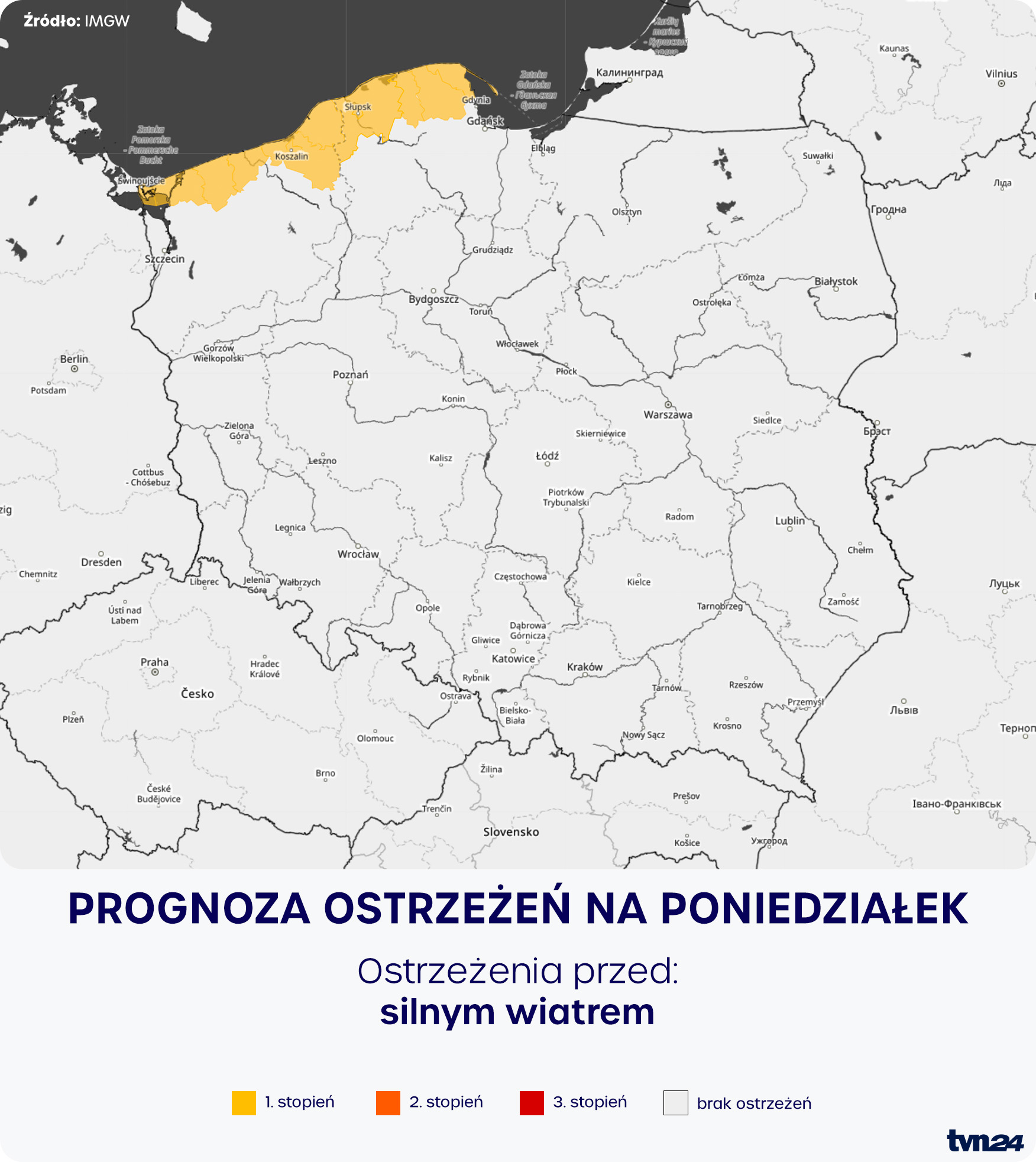 Prognoza zagrożeń na poniedziałek