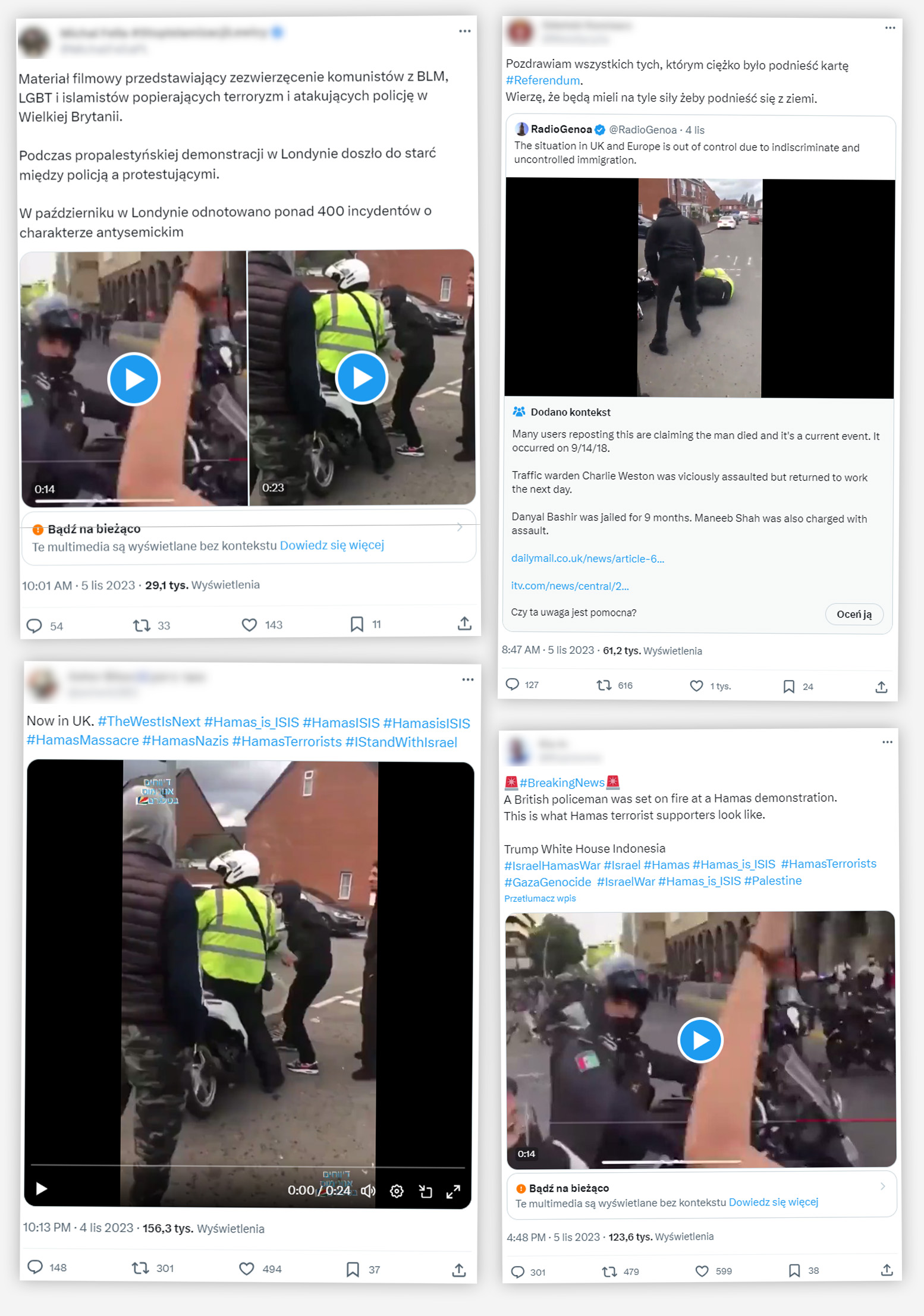 Filmy rozsyłane przez internautów nie mają nic wspólnego z niedawnymi demonstracjami w Londynie