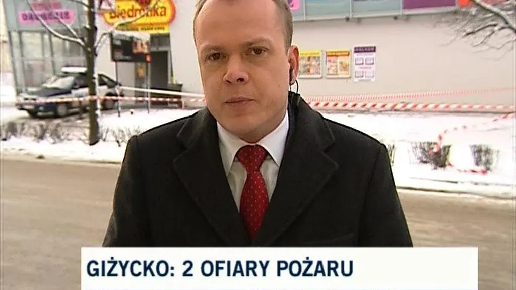 Relacja reportera nt. pożaru hipermarketu w Giżycku