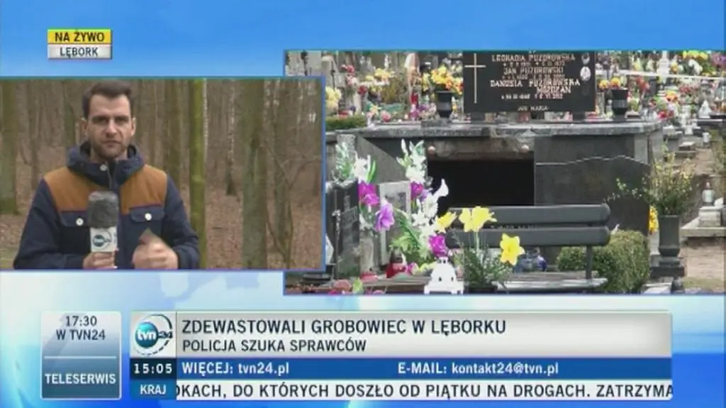 Reporter TVN24 o śledztwie ws. zdewastowanego cmentarza w Lęborku