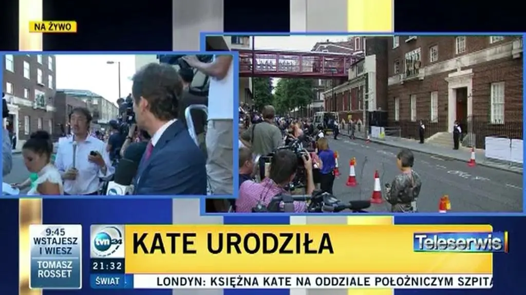 Reporter TVN24 relacjonuje pierwsze chwile po pojawieniu się informacji o narodzinach dziecka