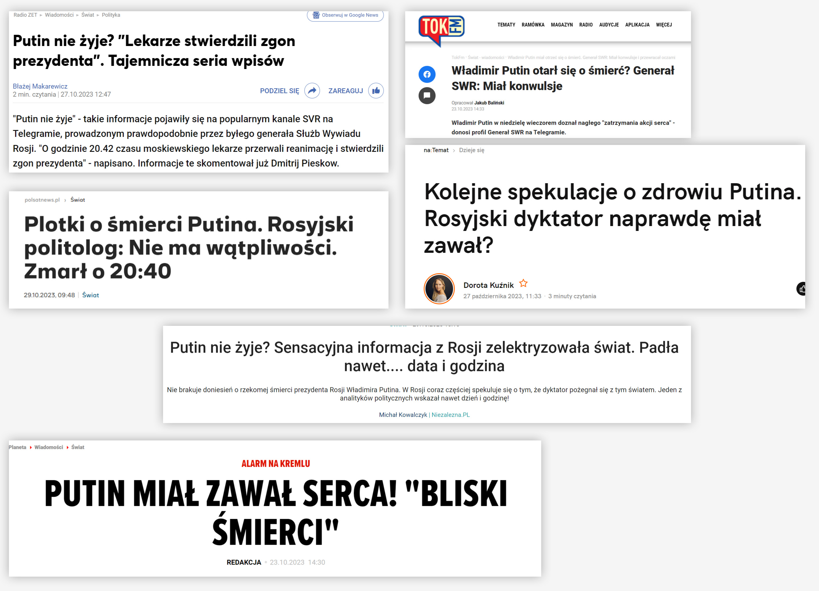 Przekaz o rzekomej śmierci Putina rozchodził się w polskich serwisach 