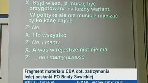Sawicka do funkcjonariusza CBA: Ja muszę być przygotowana na każdy wariant. W politykę się nie musicie mieszać, tylko kasę dajcie.