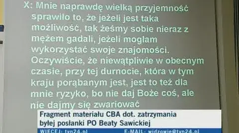 Sawicka do funkcjonariusza CBA: Mnie tam jest obojętne, równie dobrze mogę być panią poseł. Więcej czasu może być na biznes.