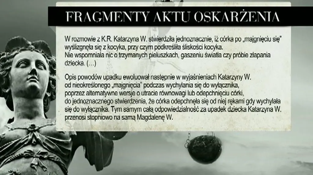 "Stwierdziła jednoznacznie, iż córka wyślizgnęła się z kocyka"