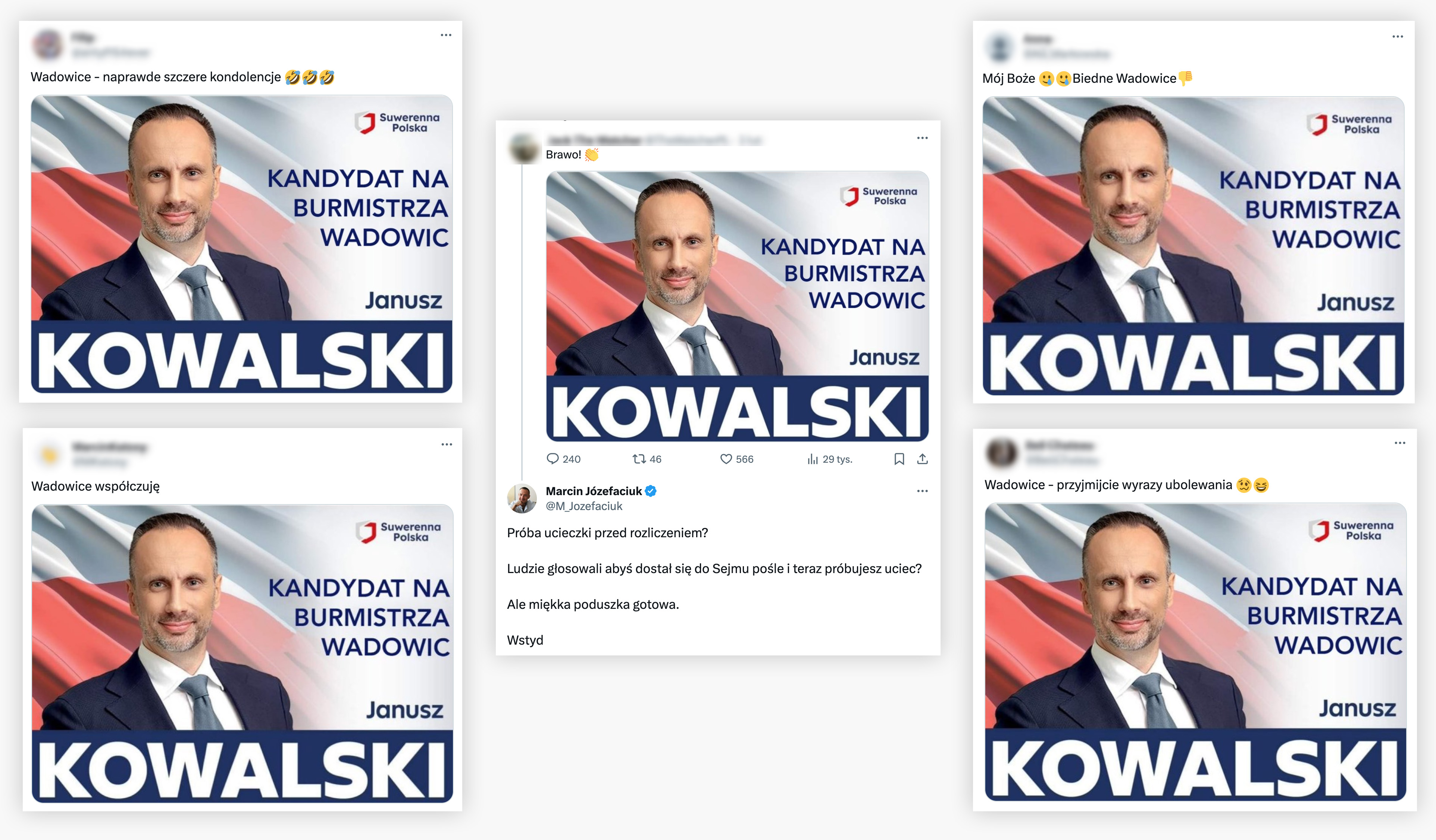 Posty z rzekomym plakatem wyborczym Janusza Kowalskiego 