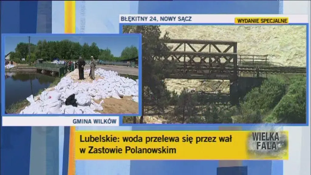 Woda przelewa się przez wał w Zastowie Polanowskim w województwie lubelskim