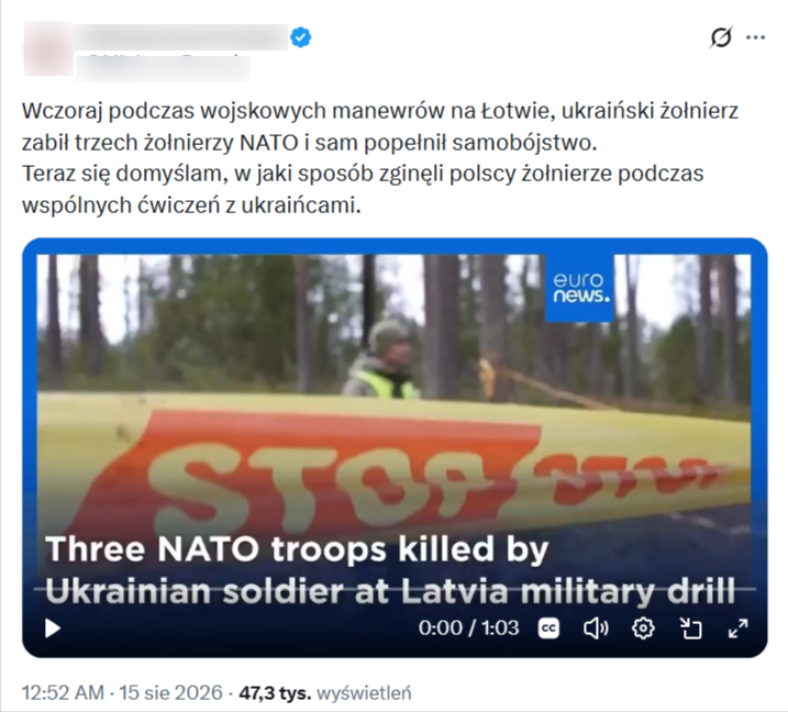 Wpis informujący o rzekomej śmierci trzech żołnierzy NATO