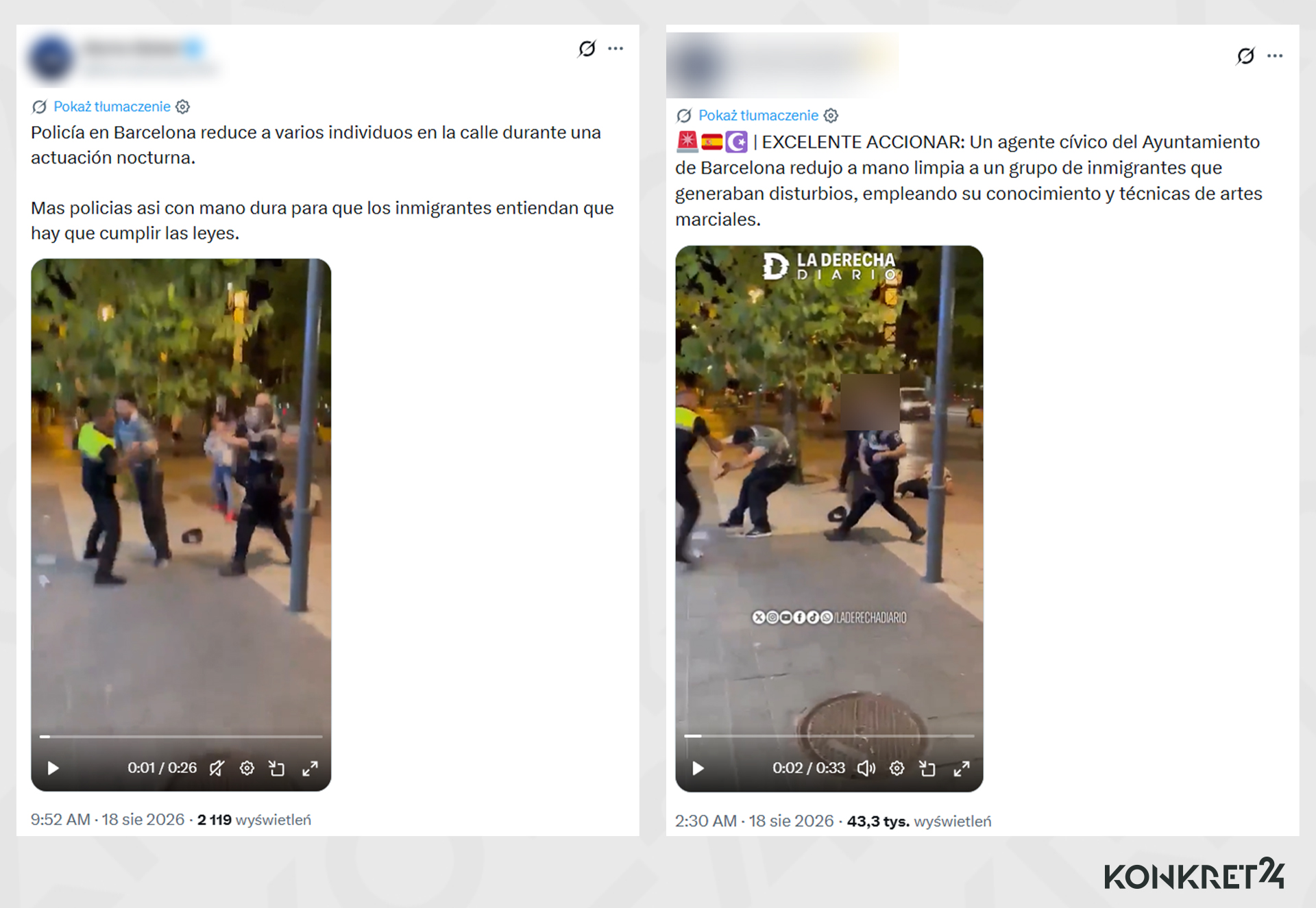 Wpisy o rzekomej interwencji służ z antymigranckim przekazem