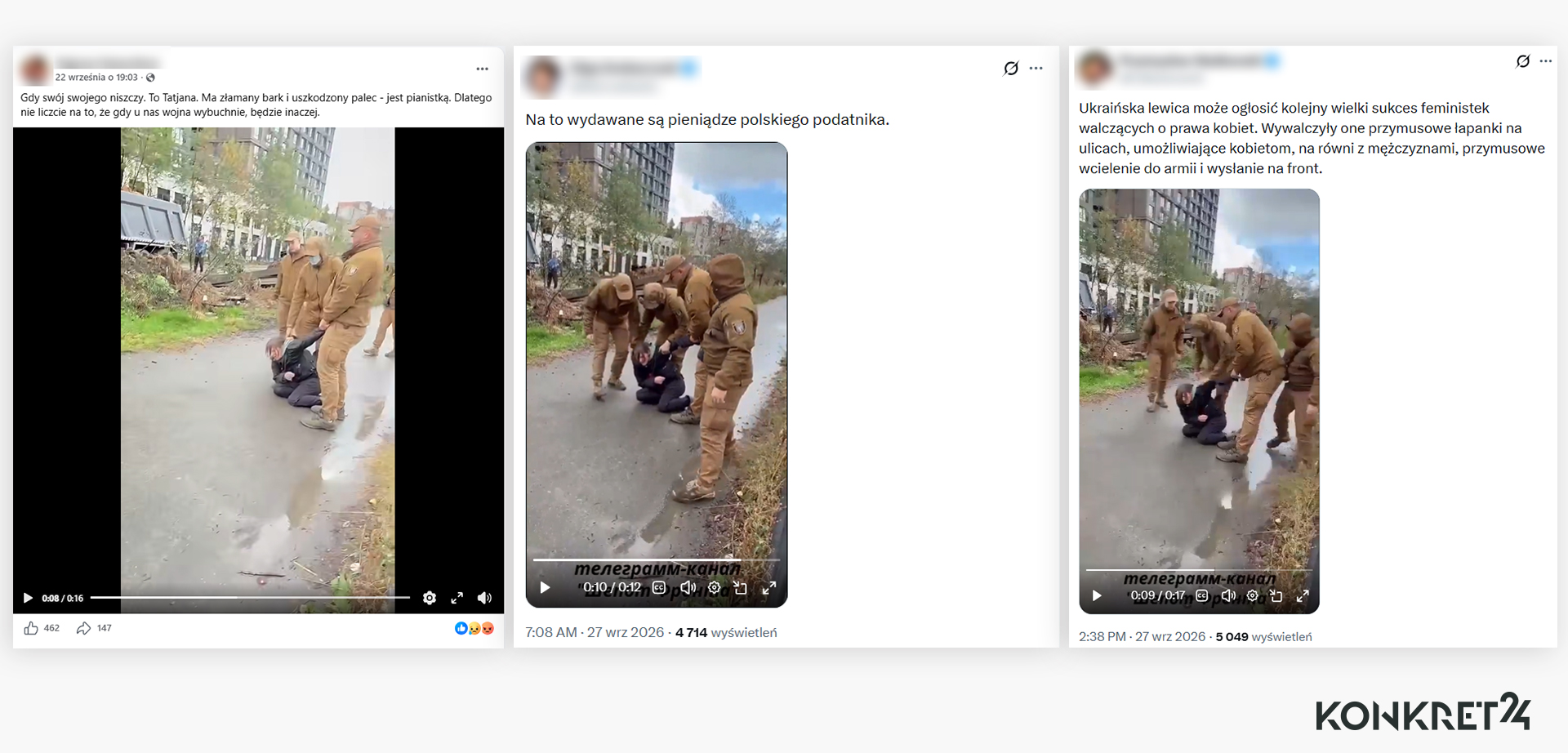 Wpisy z filmem, w którym funkcjonariusze ciągną kobietę
