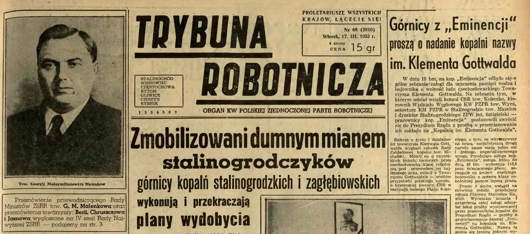 Apel o zmianę nazwy kopalni w "Trybunie Robotniczej"