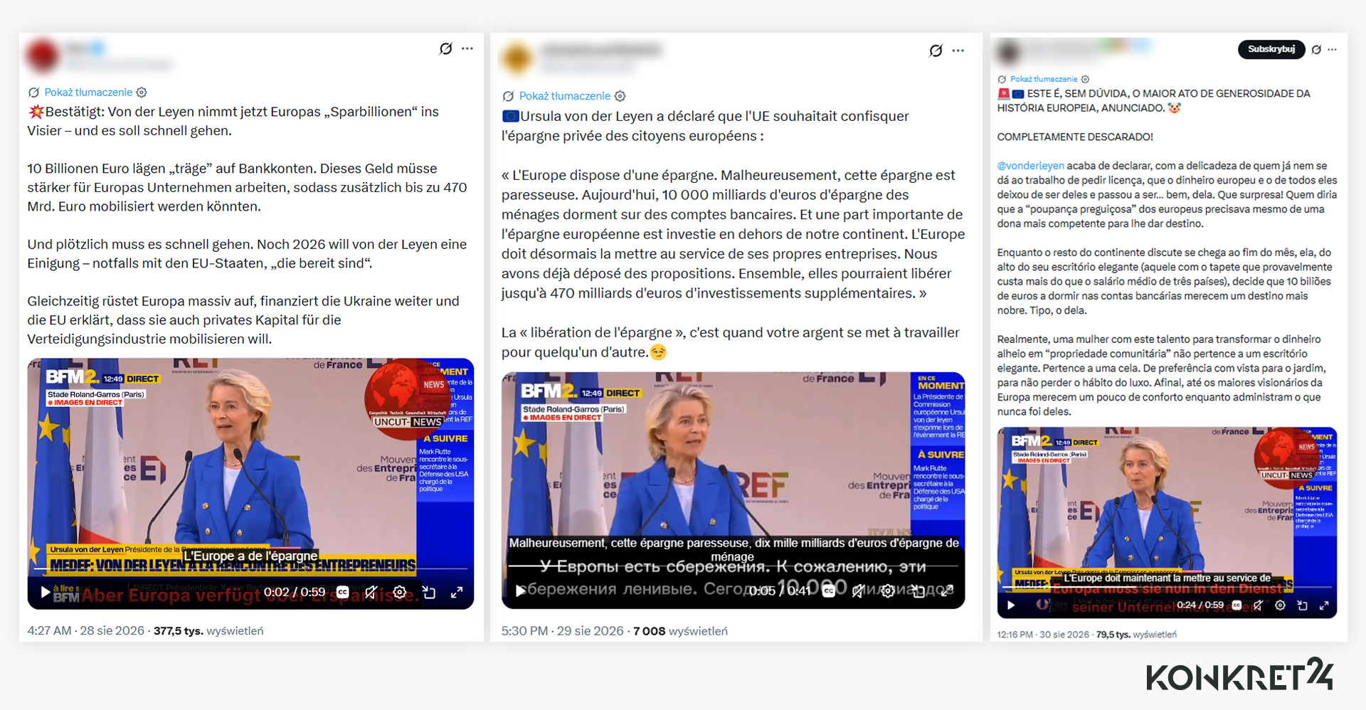 Zagraniczne wpisy komentujące wystąpienie Ursuli von der Leyen