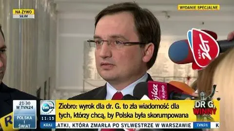 Ziobro po wyroku na dr. G: Działania prokuratury i służb były zasadne 