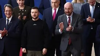 Wołodymyr Zełenski, Viktor Orban i Charles Michel w Brukseli 