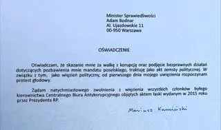 Oświadczenie podpisane przez Kamińskiego
