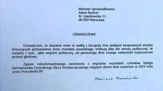 Oświadczenie podpisane przez Kamińskiego
